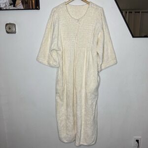 Herbcraft Cream Chenille Robe House Coat‎ Half Zip Women's Medium Loungewear